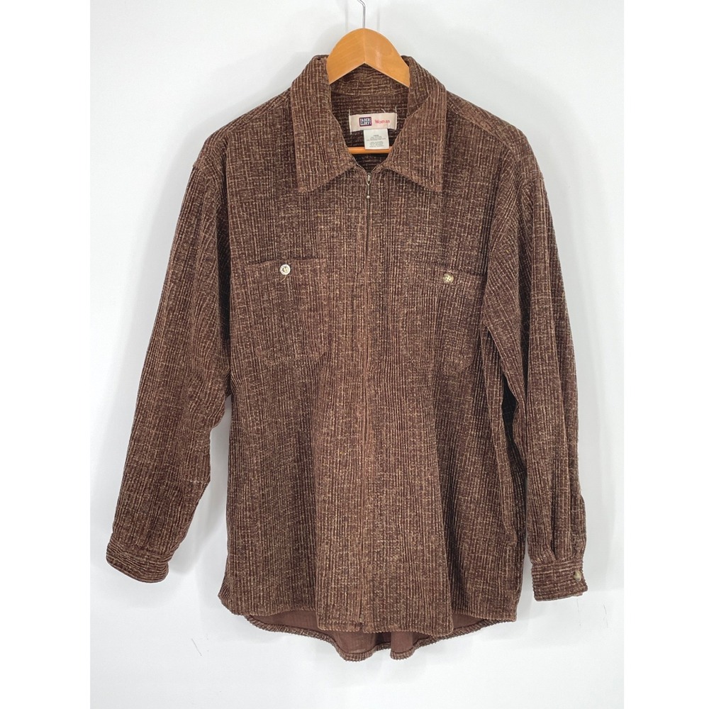 Excellent Faded Glory Women Shirt 18/20 Zip Up Brown Corduroy Flecked Jacket